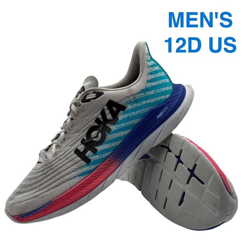 Hoka Mach 5 Men's Size 12 D‎ Running Shoes White Blue Pink PROFLY+1127893 WSBB
